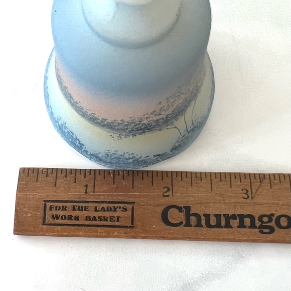 Fenton Vintage Signed Art Glass Blue Satin Hand Painted Bell So Gently He Comes - Picture 10 of 10